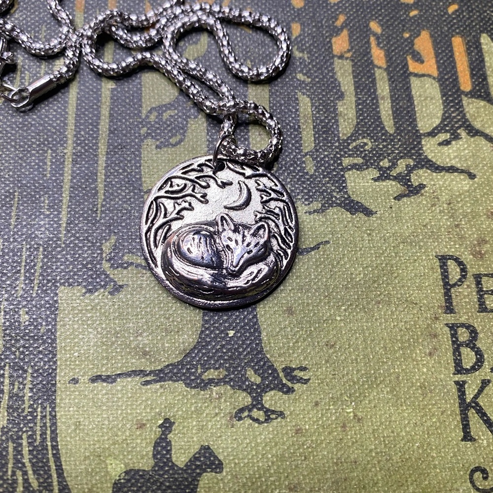 Silver Fox and Moon Pendant